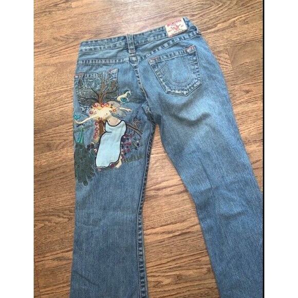 RARE True Religion Y2K Embroidered Lady Godiva denim jeans Nwot boho fall casual - Picture 3 of 4